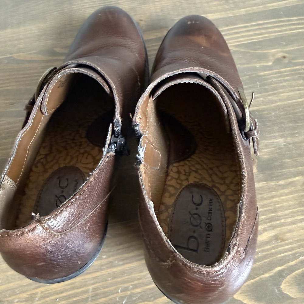 B.o.c Born Concept Womens 8/39 Brown Leather Buckle Ankle Boots Heels‎ Shoes - Picture 7 of 9
